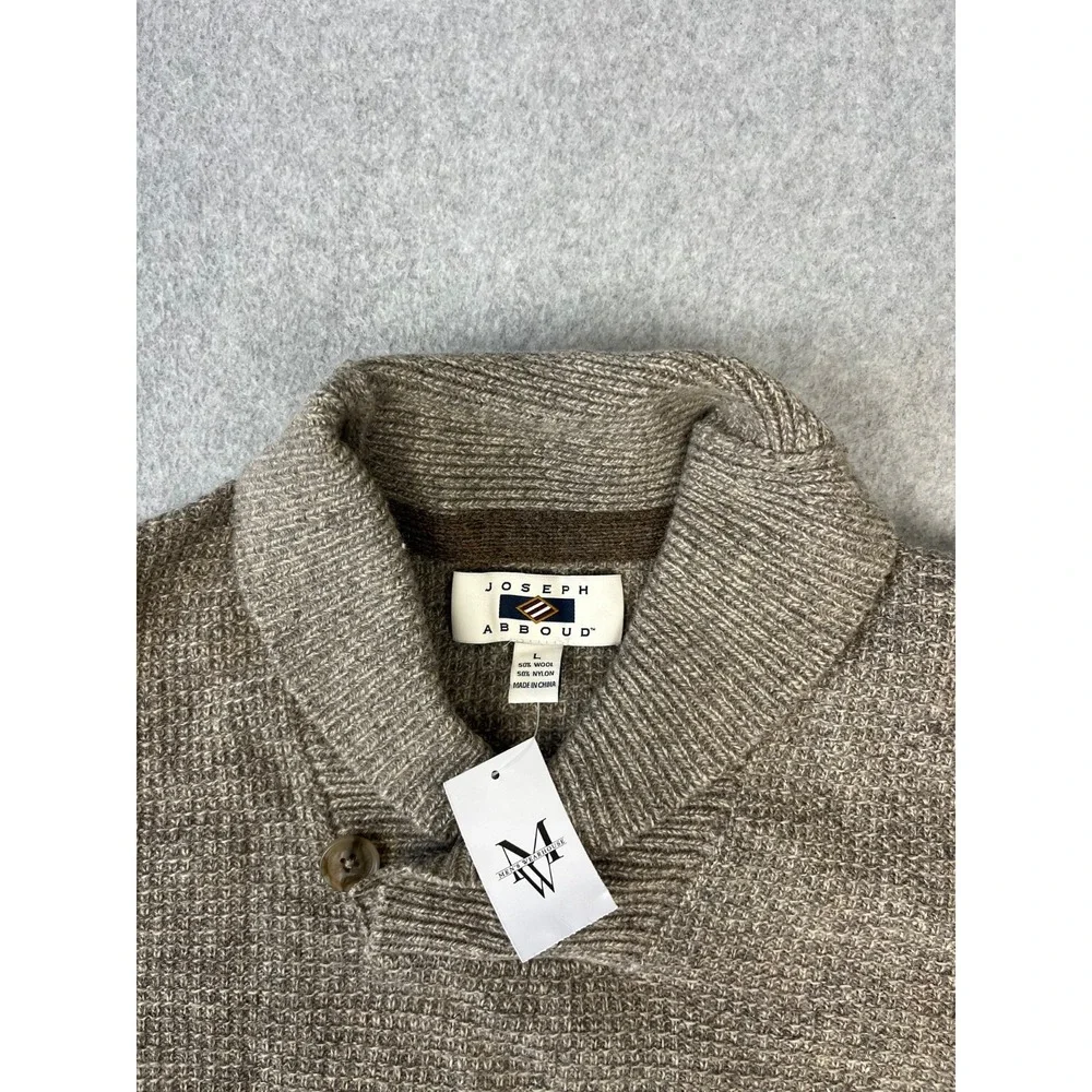 Joseph Abboud Sweater Mens L Brown Shawl Collar Wool Blend Tight Knit NWT